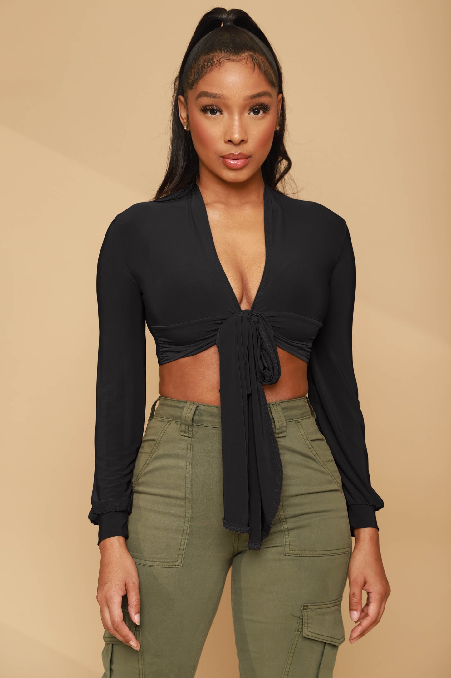 The Power of Love Tie Up Crop Top - Black