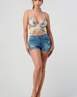 Chic Butterfly Top (white Multi) - Palazzo Couture Online