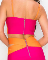 Criss Cross Color Block Bandage Skirt Sets (Fuchsia/Orange) - Palazzo Couture Online