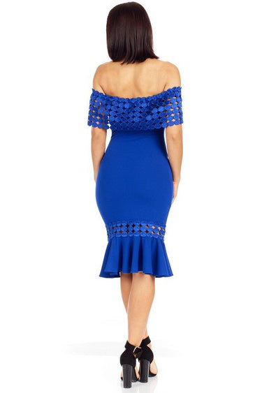 Crochet Band Blue Midi Dress - Palazzo Couture Online