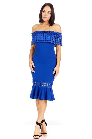 Crochet Band Blue Midi Dress - Palazzo Couture Online