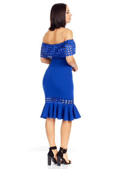 Crochet Band Blue Midi Dress - Palazzo Couture Online