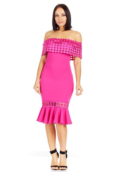 Crochet Band Fuchsia Midi Dress - Palazzo Couture Online