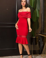 Crochet Band Midi Dress (Red) - Palazzo Couture Online