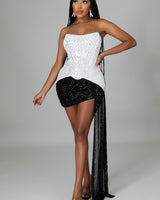 Crystal glam dress(Black/White) - Palazzo Couture Online