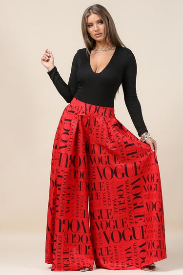 Custom Red Vogue Print Graphic Palazzo Pants - Palazzo Couture Online