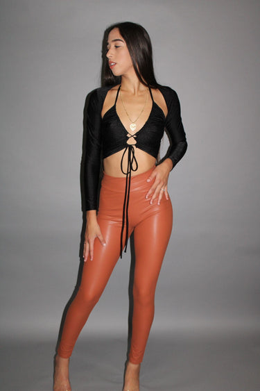 Cut Out Back Halter Ruched Crop Top (Black) - Palazzo Couture Online