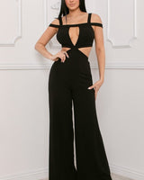 Cutout Detailed Black Jumpsuit - Palazzo Couture Online
