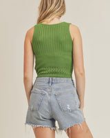 Drawstring Knit Tank Top - Basil - Palazzo Couture Online