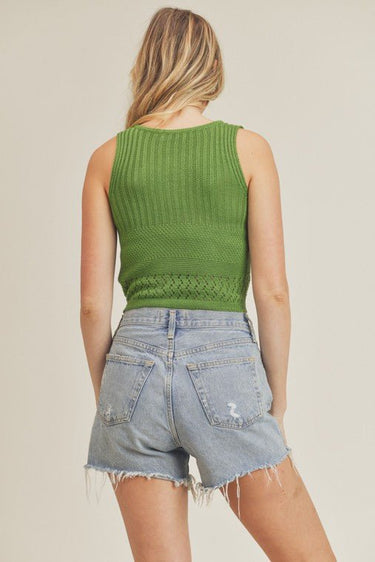 Drawstring Knit Tank Top - Basil - Palazzo Couture Online