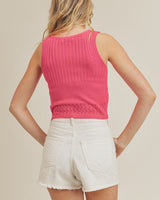 Drawstring Knit Tank Top - Fuchsia - Palazzo Couture Online