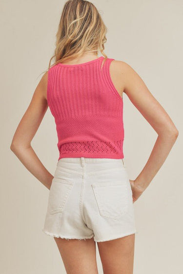Drawstring Knit Tank Top - Fuchsia - Palazzo Couture Online