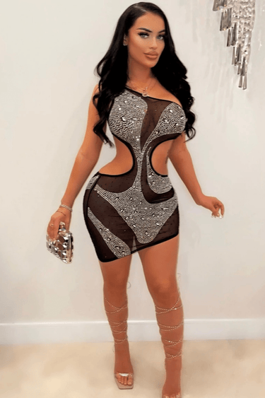 Eliana Crystal Black Mini Dress - Palazzo Couture Online