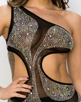 Eliana Crystal Black Mini Dress - Palazzo Couture Online