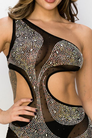 Eliana Crystal Black Mini Dress - Palazzo Couture Online