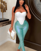 Expensive Views Metallic Pants (Mint) - Palazzo Couture Online