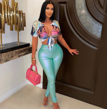 Expensive Views Metallic Pants (Mint) - Palazzo Couture Online