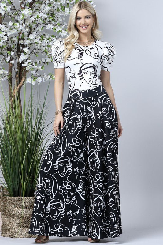 Face Graphic Print Palazzo Pants (Black) - Palazzo Couture Online
