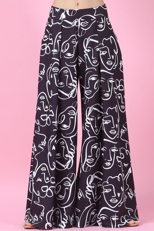 Face Graphic Print Palazzo Pants (Black) - Palazzo Couture Online
