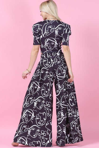 Face Graphic Print Palazzo Pants (Black) - Palazzo Couture Online