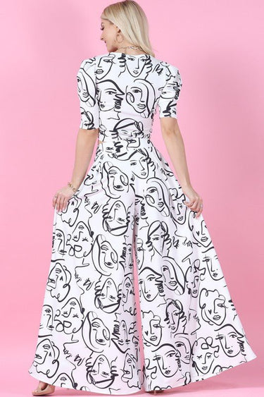 Face Graphic Print Palazzo Pants - White - Palazzo Couture Online