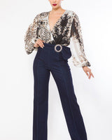 Fashion Woven Print Bodysuit - Palazzo Couture Online