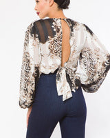 Fashion Woven Print Bodysuit - Palazzo Couture Online