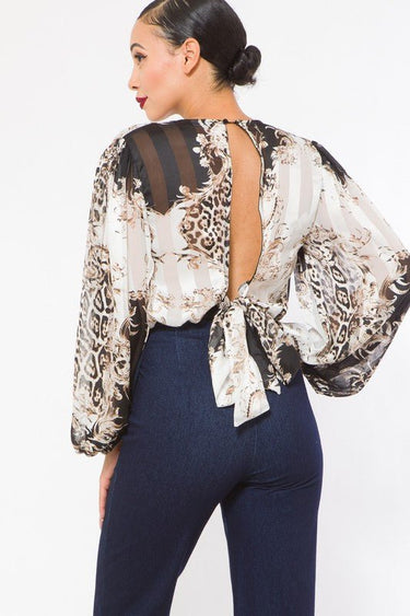 Fashion Woven Print Bodysuit - Palazzo Couture Online