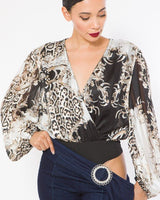 Fashion Woven Print Bodysuit - Palazzo Couture Online