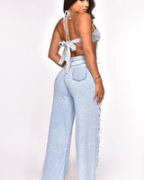 Feeling Artsy Denim Pants Set - Palazzo Couture Online