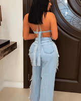 Feeling Artsy Denim Pants Set - Palazzo Couture Online