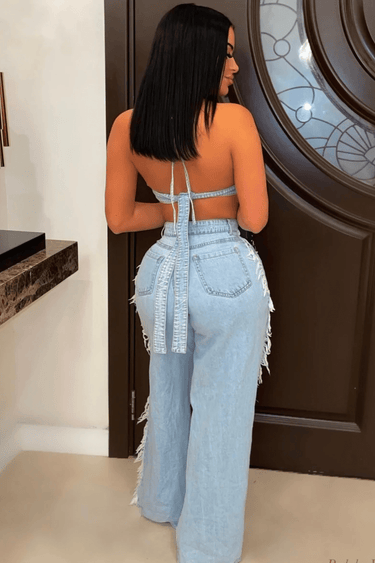 Feeling Artsy Denim Pants Set - Palazzo Couture Online