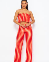 Flared bandeau top and straight leg pants set (Orange) - Palazzo Couture Online