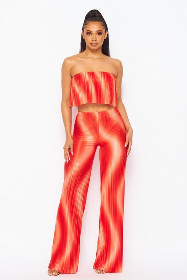 Flared bandeau top and straight leg pants set (Orange) - Palazzo Couture Online