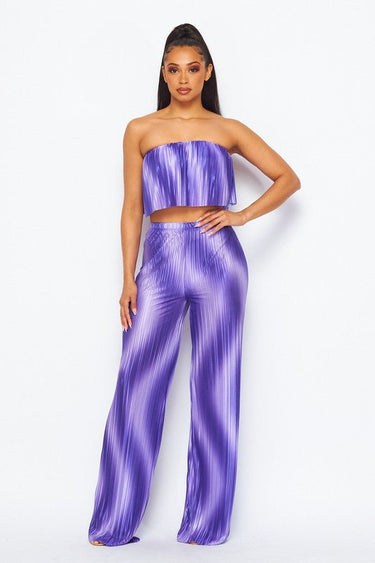 Flared bandeau top and straight leg pants set (purple) - Palazzo Couture Online