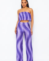 Flared bandeau top and straight leg pants set (purple) - Palazzo Couture Online