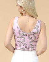 Flower Print Round Neck Tank Bodysuit - Palazzo Couture Online