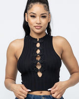 Frog Button Detail Top (Black) - Palazzo Couture Online