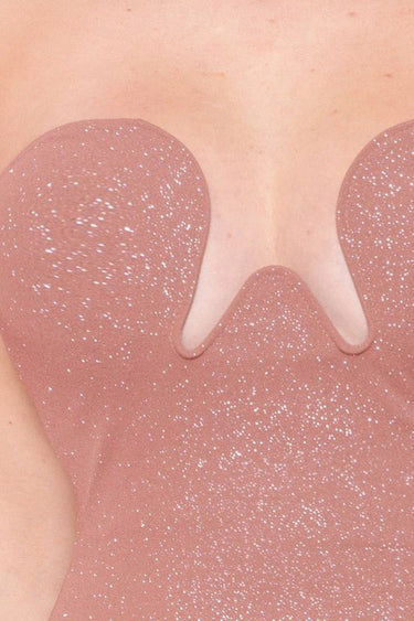 Glittered Wire Bust Midi Dress - Dusty Rose - Palazzo Couture Online