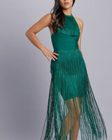 Halter Fringe Mini Dress (Green) - Palazzo Couture Online