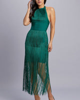 Halter Fringe Mini Dress (Green) - Palazzo Couture Online