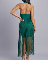 Halter Fringe Mini Dress (Green) - Palazzo Couture Online