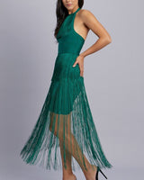 Halter Fringe Mini Dress (Green) - Palazzo Couture Online