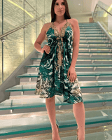 Halter Neck Bugle Bead Premium Resort Green Mini Dress - Palazzo Couture Online