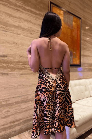 Halter Neck Bugle Bead Premium Resort Mini Dress - Palazzo Couture Online