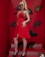 Halter Neck Premium Mini Dress (Red) - Palazzo Couture Online