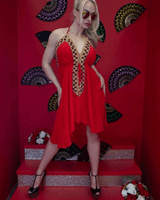 Halter Neck Premium Mini Dress (Red) - Palazzo Couture Online