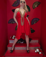 Halter Neck Premium Mini Dress (Red) - Palazzo Couture Online