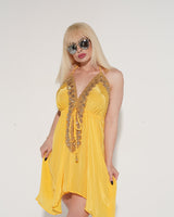 Halter Neck Premium Resort Mini Dress (Yellow) - Palazzo Couture Online