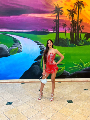 Head - Turningly Pretty Mini Dress(Red) - Palazzo Couture Online